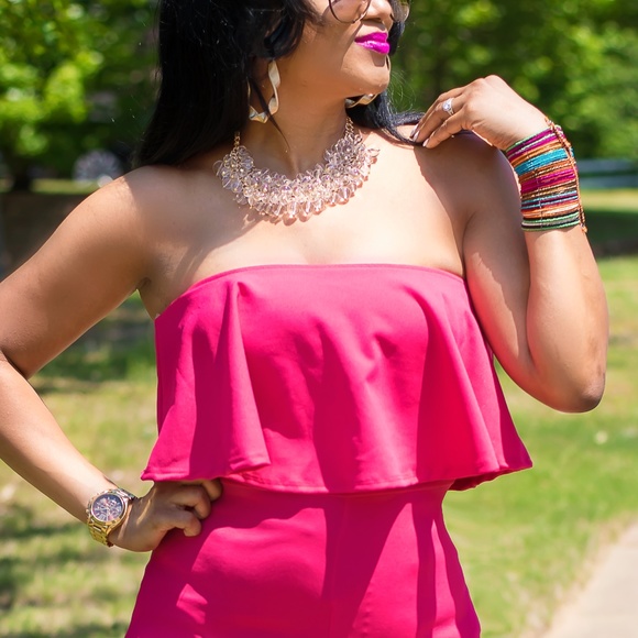 Hot Pink Ruffle Bandeau Jumpsuit/Romper - Picture 4 of 4